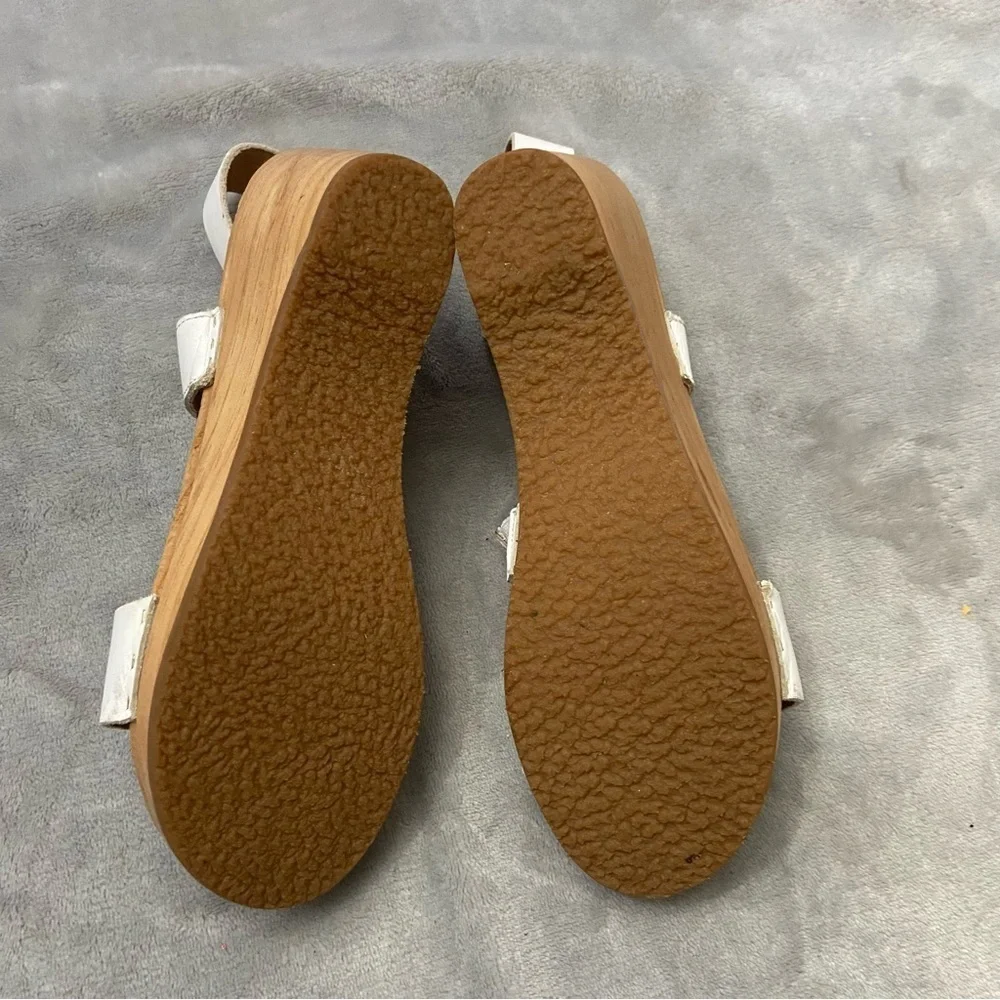 Free People Dune White Leather Strappy Wooden Wedge Beach Clog Sandals Size 38